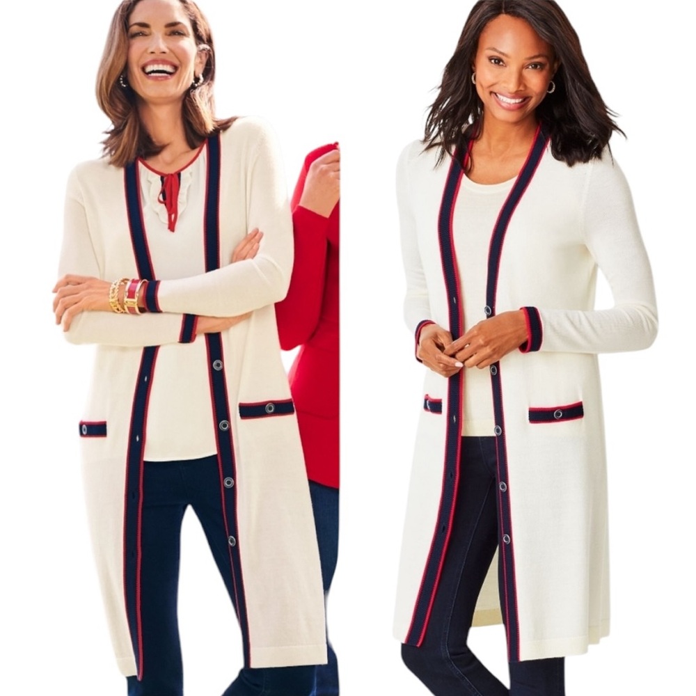 Talbots Pure Merino Wool Tipped Duster Cardigan NWOT (K-1)